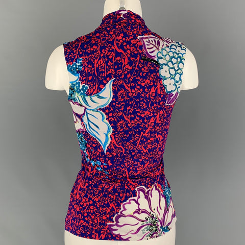 ETRO Size 4 Coral Blue Viscose Abstract Sleeveless Casual Top