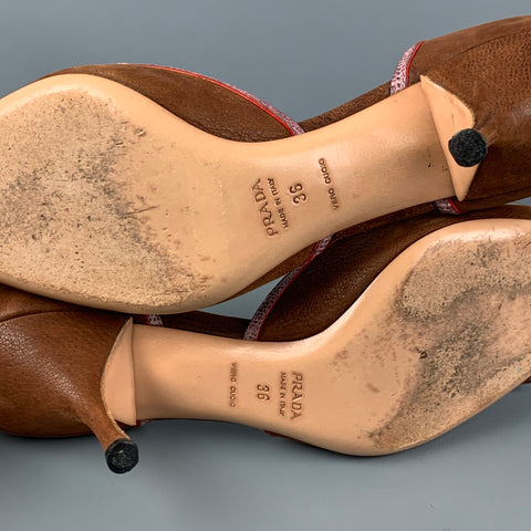 PRADA Size 6 Brown Rose Leather Pointed Toe Pumps