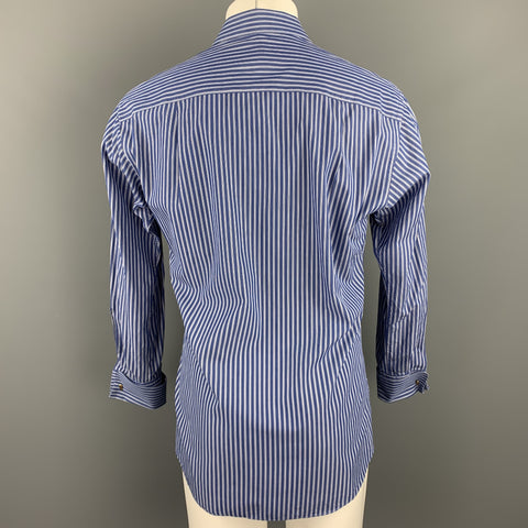 ERMENEGILDO ZEGNA Size S Navy Stripe Cotton French Cuff Long Sleeve Shirt