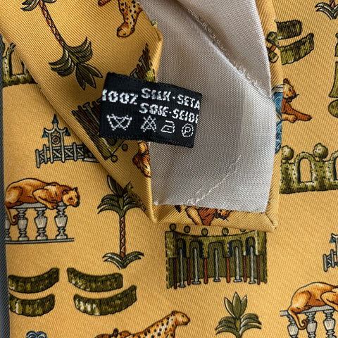 SALVATORE FERRAGAMO Yellow Multicolour Tapestry Silk Tie