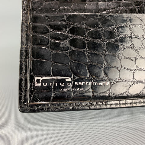 ROMEO SANTAMARIA Textured Alligator Black Leather Bifold Wallet