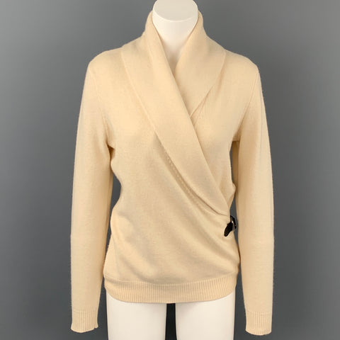 RALPH LAUREN Black Label Taille S Crème Cachemire Mélange Cuir Garniture Pull