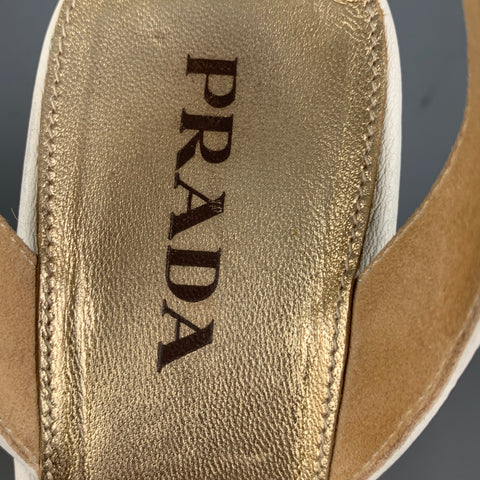 PRADA Size 6 Cream Beige Bamboo Leather Slingback Sandals
