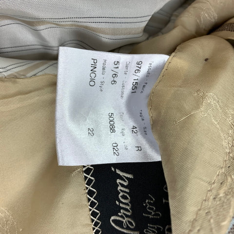 BRIONI for WILKES BASHFORD Size 42 Tan Light Blue Stripe Wool Linen Notch Lapel Suit