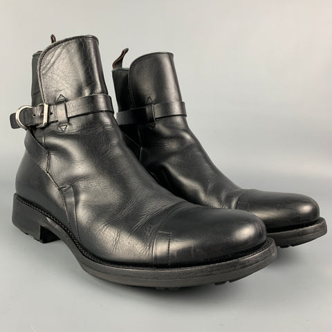 PRADA Size 10 Black Leather Ankle Strap Boots