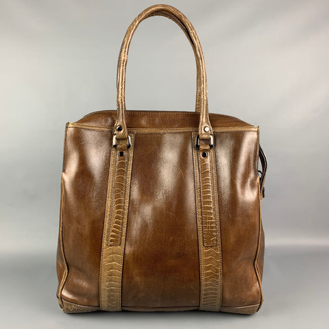 BURBERRY PRORSUM Fall 2008 Brown Leather Ostrich Trim Tote Bag