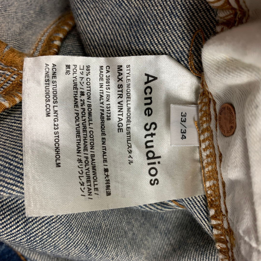 ACNE STUDIOS Size 33 Blue Contrast Stitch Cotton Polyurethane Straight Jeans