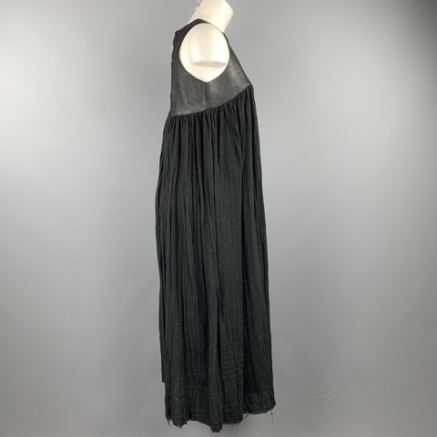 HAZEL BROWN Size M Black Cotton Leather Trim Long SleevelessDress