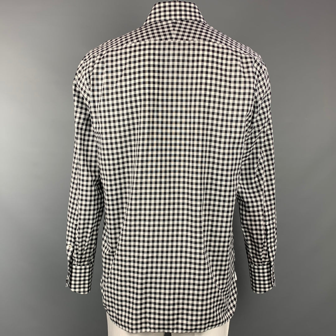TOM FORD Size XL Black & White Checkered Cotton Button Up Long Sleeve Shirt