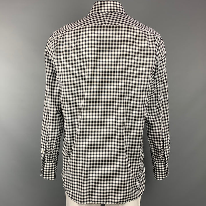 TOM FORD Camisa de manga larga con botones de algodón a cuadros en blanco y negro Talla XL