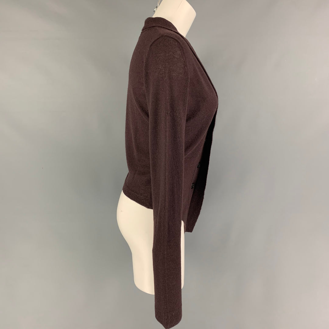 ANN DEMEULEMEESTER Size 6 Burgundy Cashmere Blend Knitted Cardigan