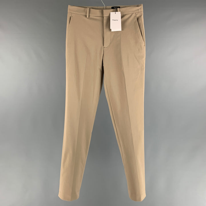THEORY Size 30 Brown Khaki Cotton Flat Front Dress Pants