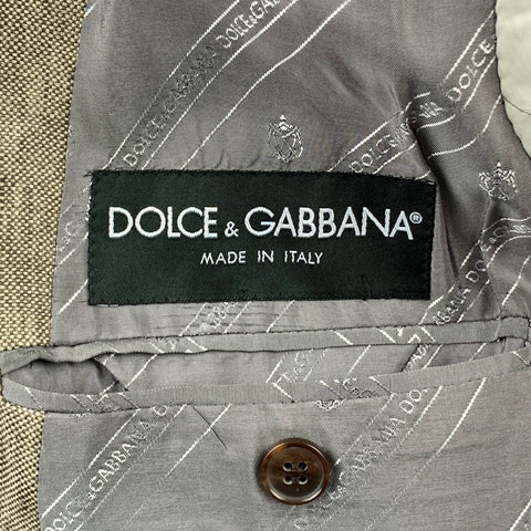 DOLCE & GABBANA Luxury Size 42 Taupe Heather Linen Notch Lapel Sport Coat