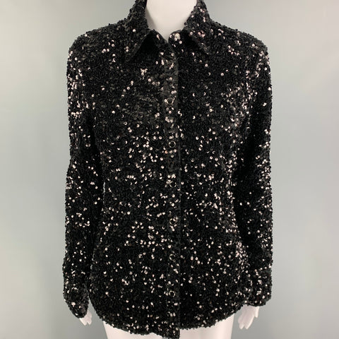 COUT DE LA LIBERTE Size M Black Polyamide Sequined Snaps Shirt