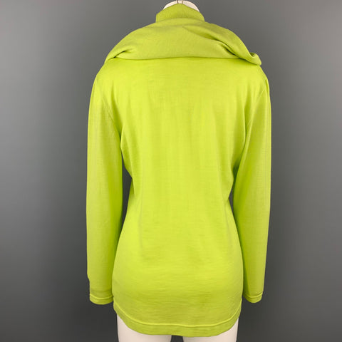 GIANNI VERSACE Size L Lime Green Wool Cape Overlay Turtleneck Sweater