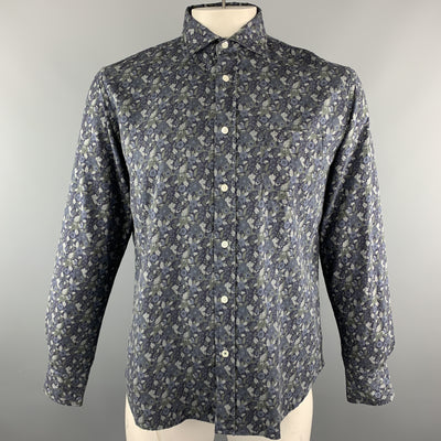 HARTFORD Size M Navy & Grey Floral Cotton Button Up Long Sleeve Shirt