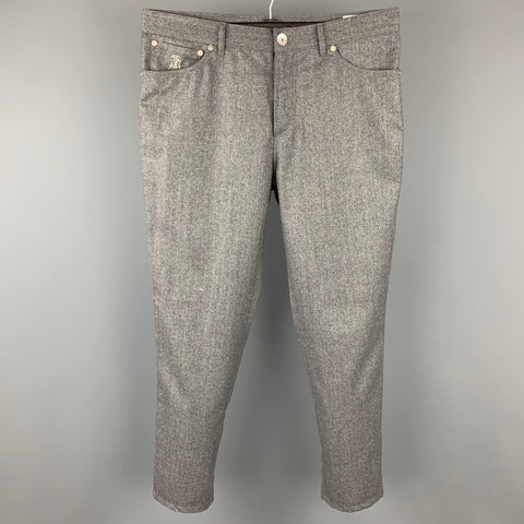 BRUNELLO CUCINELLI Size 34 Grey Heather Wool Button Fly Dress Pants