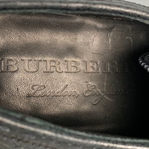 BURBERRY Size 7 Black Perforated Leather Rayford Wingtip Lace Up Shoes