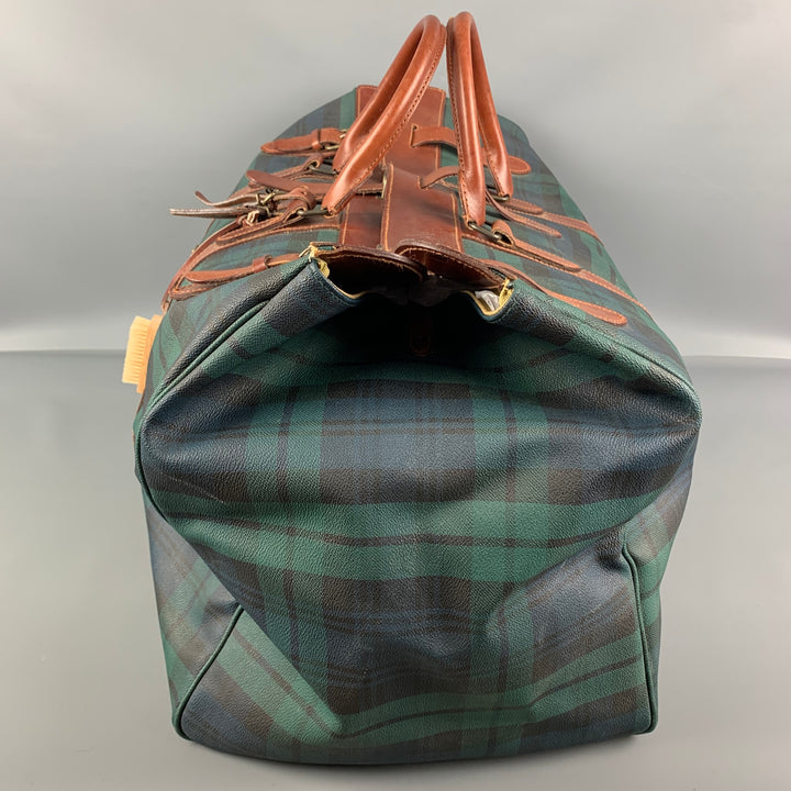 Vintage RALPH LAUREN Blackwatch Plaid Leather Trim Canvas Duffle Bag