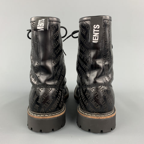 VETEMENTS Size 9 Black Logo Leather Lace Up Boots
