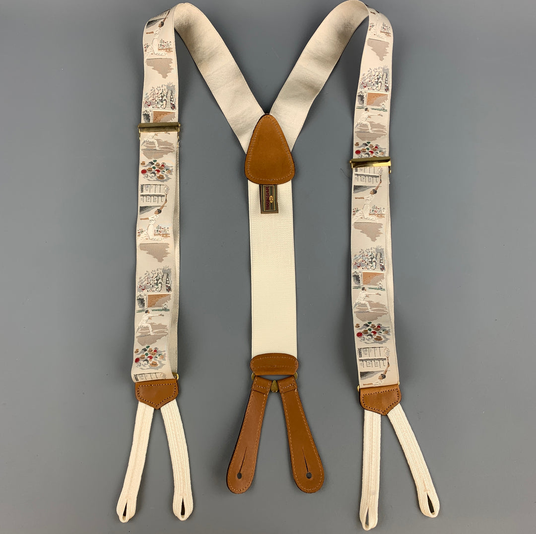 TRAFALGAR Tennis Print Beige Silk Leather Trim Suspenders