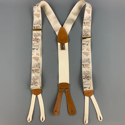 TRAFALGAR Tennis Print Beige Silk Leather Trim Suspenders