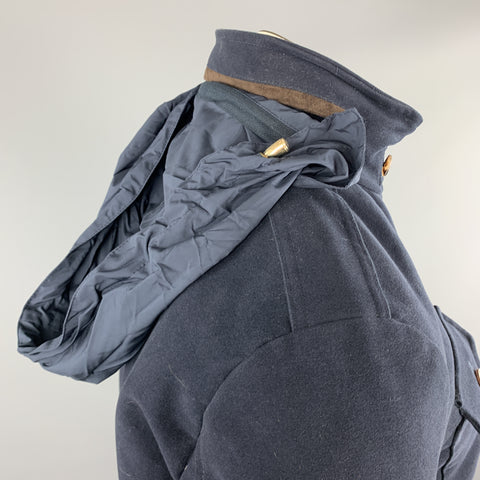 LORO PIANA Size 10 Navy Cotton High Collar Zip Hood Jacket