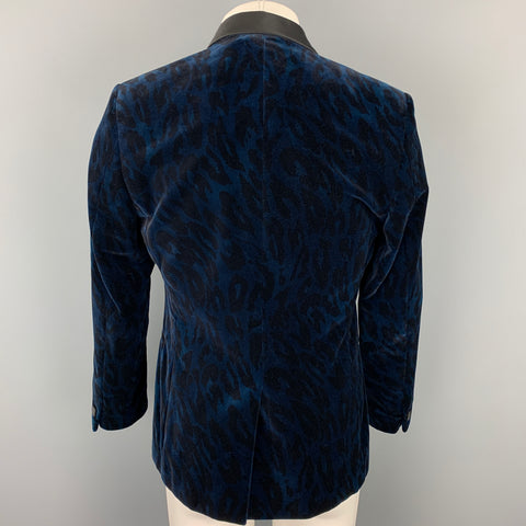 VERSACE COLLECTION Size 38 Navy & Black Animal Print Velvet Shaw Lapel Sport Coat