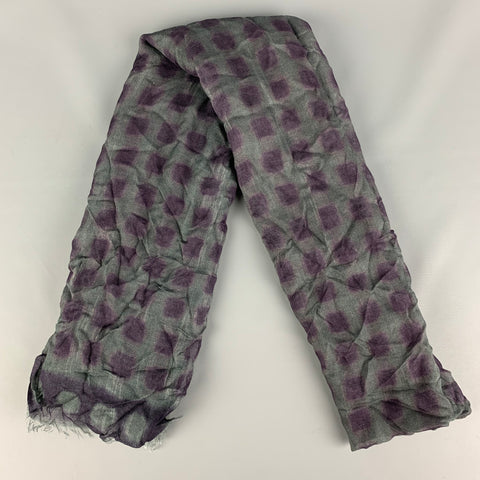 GALLIENI Gray Purple Wrinkled Modal Plaid Scarf