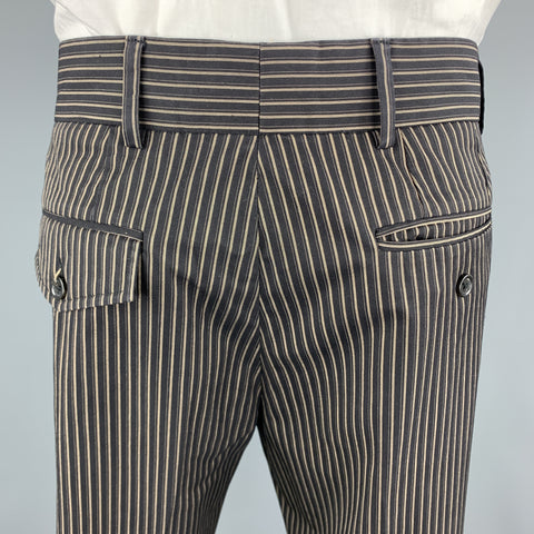 JUST CAVALLI Size 38 Brown Stripe Cotton Blend Notch Lapel 32 28 Suit