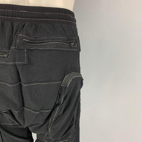 DEMOBAZA Size S Black White Contrast Stitch Cotton Drop-Crotch Shorts