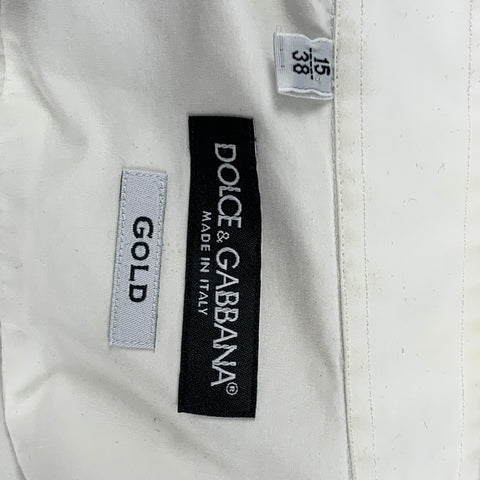 DOLCE & GABBANA Gold Size XS White Cotton Tuxedo Long Sleeve Shirt