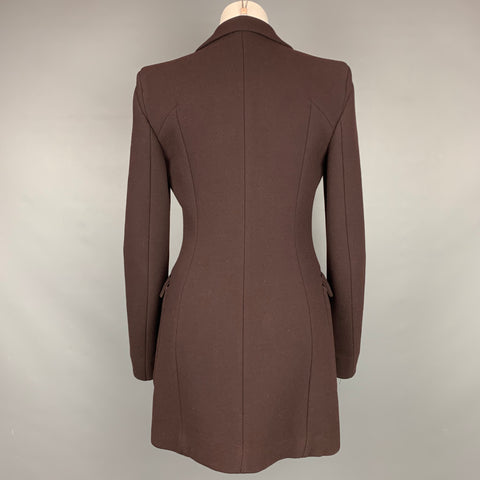 PRADA Taille 2 Manteau à double boutonnage en laine vierge marron mélangée