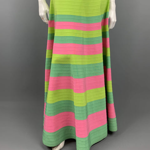 OSCAR DE LA RENTA Size 8 Green Turquoise & Pink Grosgrain Striped Gown