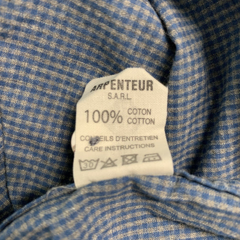 ARPENTEUR Size M Blue Grey Checkered Cotton Pull On Long Sleeve Shirt
