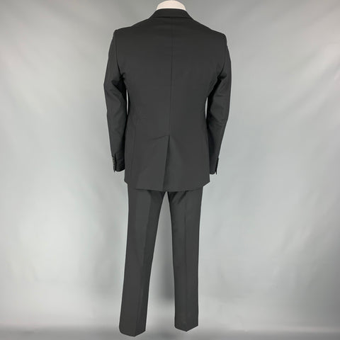 LANVIN Size 42 Regular Black Wool Notch Lapel Suit