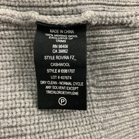 THEORY Size L Grey Ribbed Cashmere Wool Zip Up Cardigan
