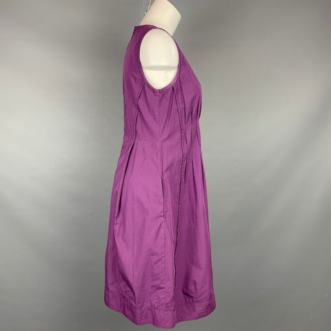 MAX MARA Taille 6 Robe trapèze plissée en coton popeline violette sans manches