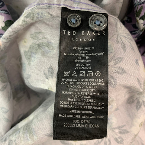 TED BAKER Size M Purple Multi-Color Floral Cotton Elastane Long Sleeve Shirt