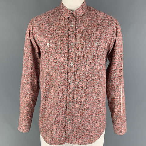 NEIGHBORHOOD Size XL Red Floral Cotton Button Down Long Sleeve Shirt