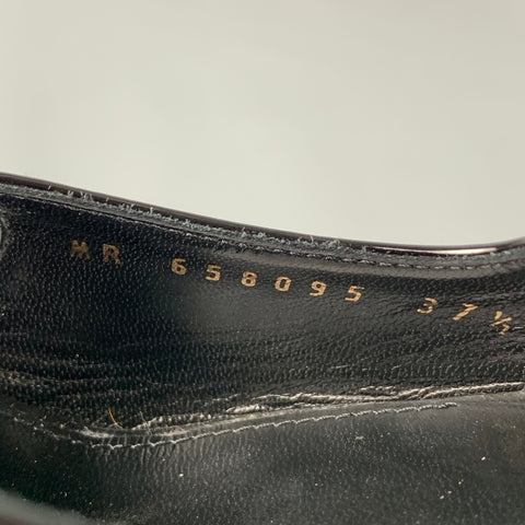 SAINT LAURENT Talla 7.5 Zapatos de tacón Vesper con tira trasera en charol negro y plateado