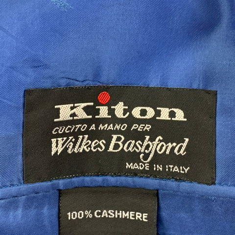KITON Size 44 Blue Black White Plaid Cashmere Notch Lapel Sport Coat