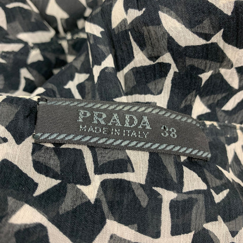 PRADA Size 2 Black White Silk Short Sleeve Blouse