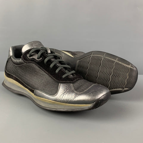 PRADA Size 12 Gray Black  Leather Lace Up Sneakers
