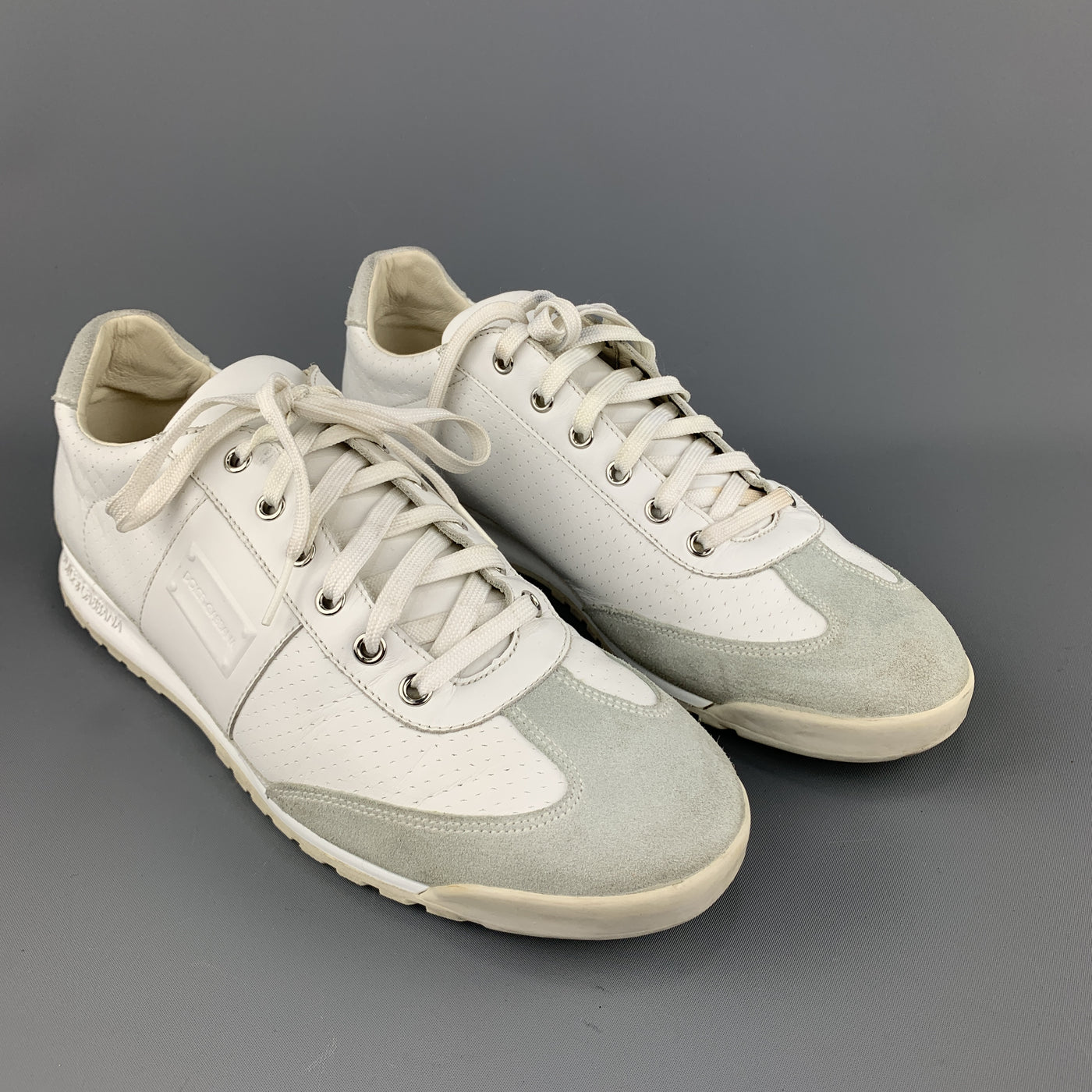 DOLCE & GABBANA Size 9 White Leather & Gray Suede Lace Up Sneakers