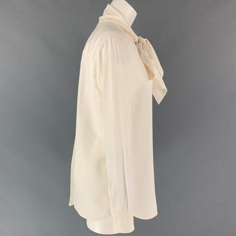 CELINE Size 6 Cream Crepe De Chine Silk Oversized Bow Blouse