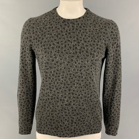 GUCCI Size XL Gray Black Print Wool Cashmere Pullover