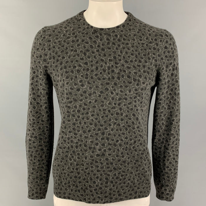 GUCCI Size XL Gray Black Print Wool Cashmere Pullover