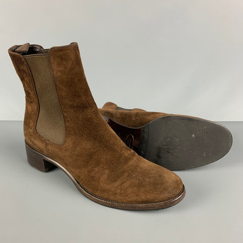 PRADA Botas Chelsea de ante marrón talla 8