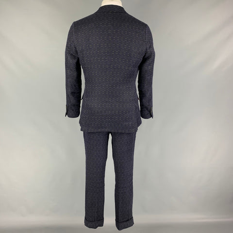 ETRO Size 38 Navy Olive Linen Cotton Single Breasted Slim Fit Suit